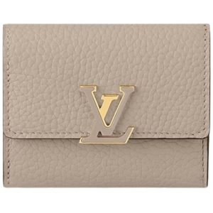 M68747 Taurillon leather Galet Grey Cowhide-leather lining Gold-color hardware Capucines XS Wallet