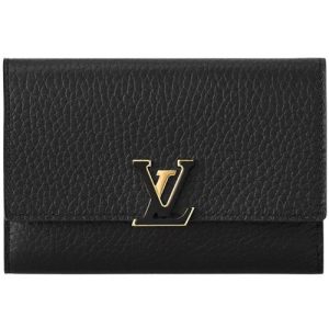 M62157 Taurillon Leather outside Cowhide-leather lining Shiny golden color metal pieces Capucines Compact Wallet