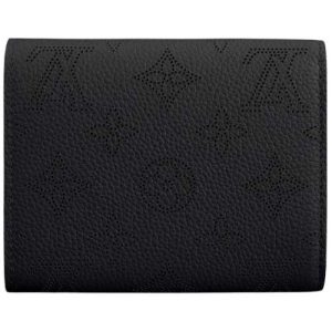 M62540 Mahina perforated calf leather Black Zipped coin pocket Iris Compact Wallet