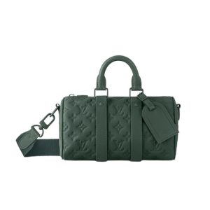 M24432 Forest Green Taurillon Monogram embossed cowhide leather Textile lining Keepall Bandoulière 25