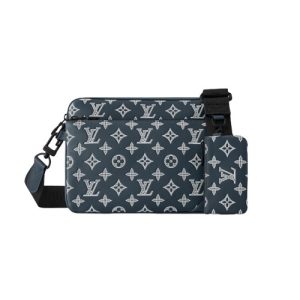 M24753 Ink Blue/White Monogram Shadow calf leather Inside flat pocket Trio Messenger