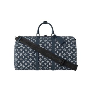 M24953 Ink Blue/White Monogram Shadow leather Textile lining Keepall Bandoulière 50