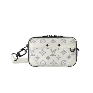M83383 White/Navy Monogram Shadow calfskin leather Cowhide-leather trim Alpha Wearable Wallet