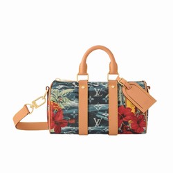 M25440 Navy Blue Monogram Surfin’ coated canvas Cowhide leather trim Keepall Bandoulière 25