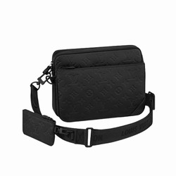 M46602 Black Calf leather Cowhide leather trim Trio Messenger 1 M46602 Black Calf leather Cowhide leather trim Trio Messenger