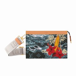 M83466 Navy Blue Monogram Surfin’ coated canvas Cowhide leather trim Gaston Wearable Wallet