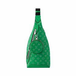 M31000 Cactus Green Taiga cowhide leather and Monogram coated canvas Cowhide leather trim Duo Slingbag