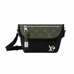 M12618 Khaki/Black Cowhide leather and Monogram coated canvas Cowhide-leather trim Textile lining Pulse Wearable Wallet