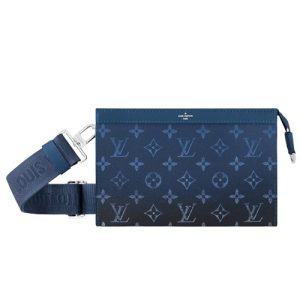 M11544 Navy Blue Monogram Gradient coated canvas Cowhide-leather trim Textile lining Gaston Wearable Wallet
