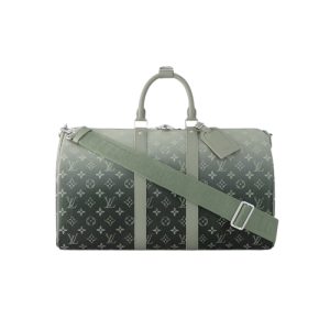 M11718 Khaki Green Monogram Gradient coated canvas Cowhide leather trim Textile lining Keepall Bandoulière 45