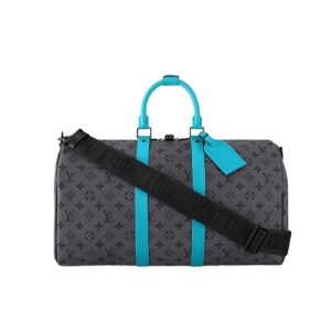 M11481 Turquoise Monogram Eclipse Reverse coated canvas Cowhide leather trim Textile lining  Keepall Bandoulière 45