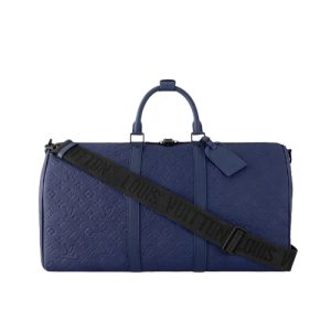 M11495 Sapphire Monogram embossed Taurillon cowhide leather Cowhide leather trim Textile lining Keepall Bandoulière 50