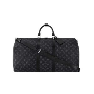 Customisable Coated Canvas Natural Cowhide Leather trimmings  Cotton Textile Lining Silver brass pieces Keepall Bandoulière 55