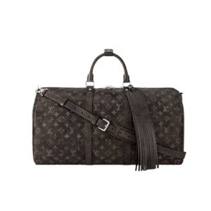 M11596 Black Brushed Monogram cowhide leather Cowhide leather trim Textile lining Keepall Bandoulière 50