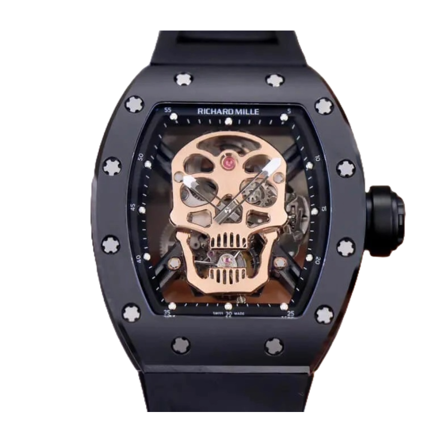 Reptime NewStyle Richard Mille RM 52-01 Tourbillon “Skull” Rose Gold Luxury Clone Quality 491