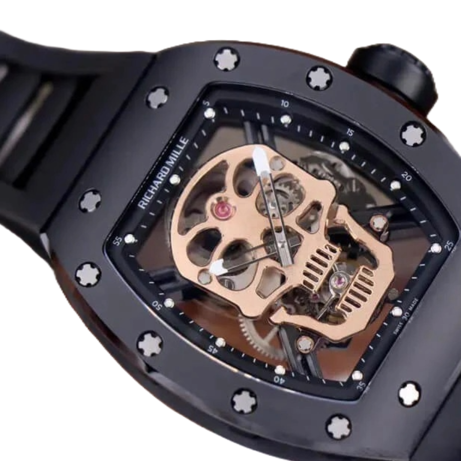 Reptime NewStyle Richard Mille RM 52-01 Tourbillon “Skull” Rose Gold Luxury Clone Quality 491
