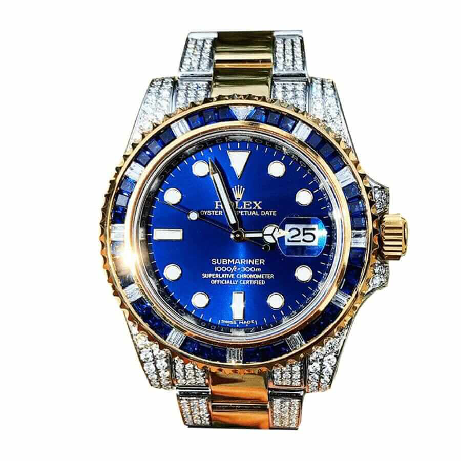 Reptime Elegant Rolex Submariner Date 18038 “Iced Out Blue Dial” Exact Duplicate Quality 1110
